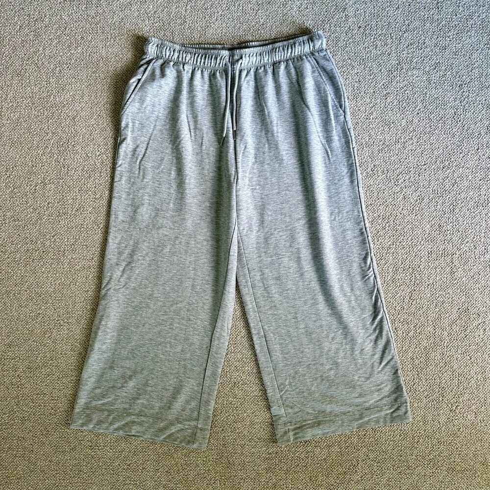 Halston Studio Grey Fleece Wide Leg Cropped Sweatpants Gauchos Sz Large